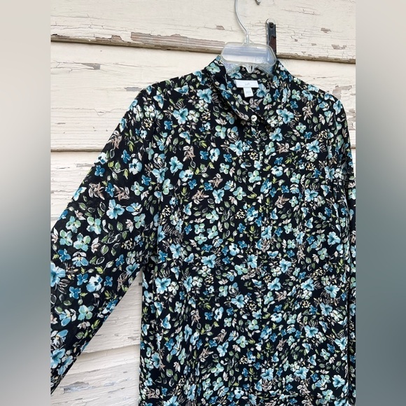 J Jill Ditsy Floral Button-Down Long-Sleeve Feminine Blouse Top Tunic S - Picture 4 of 8